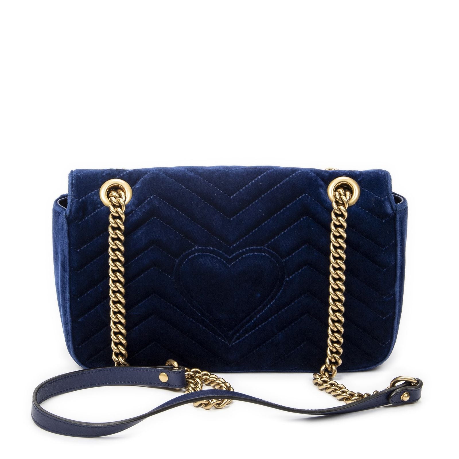 Gucci Small GG Marmont Flap Bag Navy Blue Matelasse Velvet — view 5