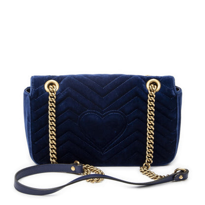 Gucci Small GG Marmont Flap Bag Navy Blue Matelasse Velvet — view 5