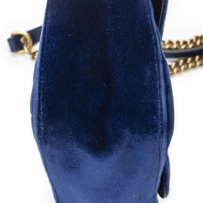 Gucci Small GG Marmont Flap Bag Navy Blue Matelasse Velvet — view 7