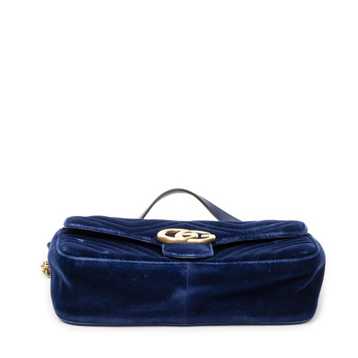 Gucci Small GG Marmont Flap Bag Navy Blue Matelasse Velvet — view 6