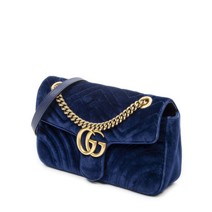 Gucci Small GG Marmont Flap Bag Navy Blue Matelasse Velvet — view 2