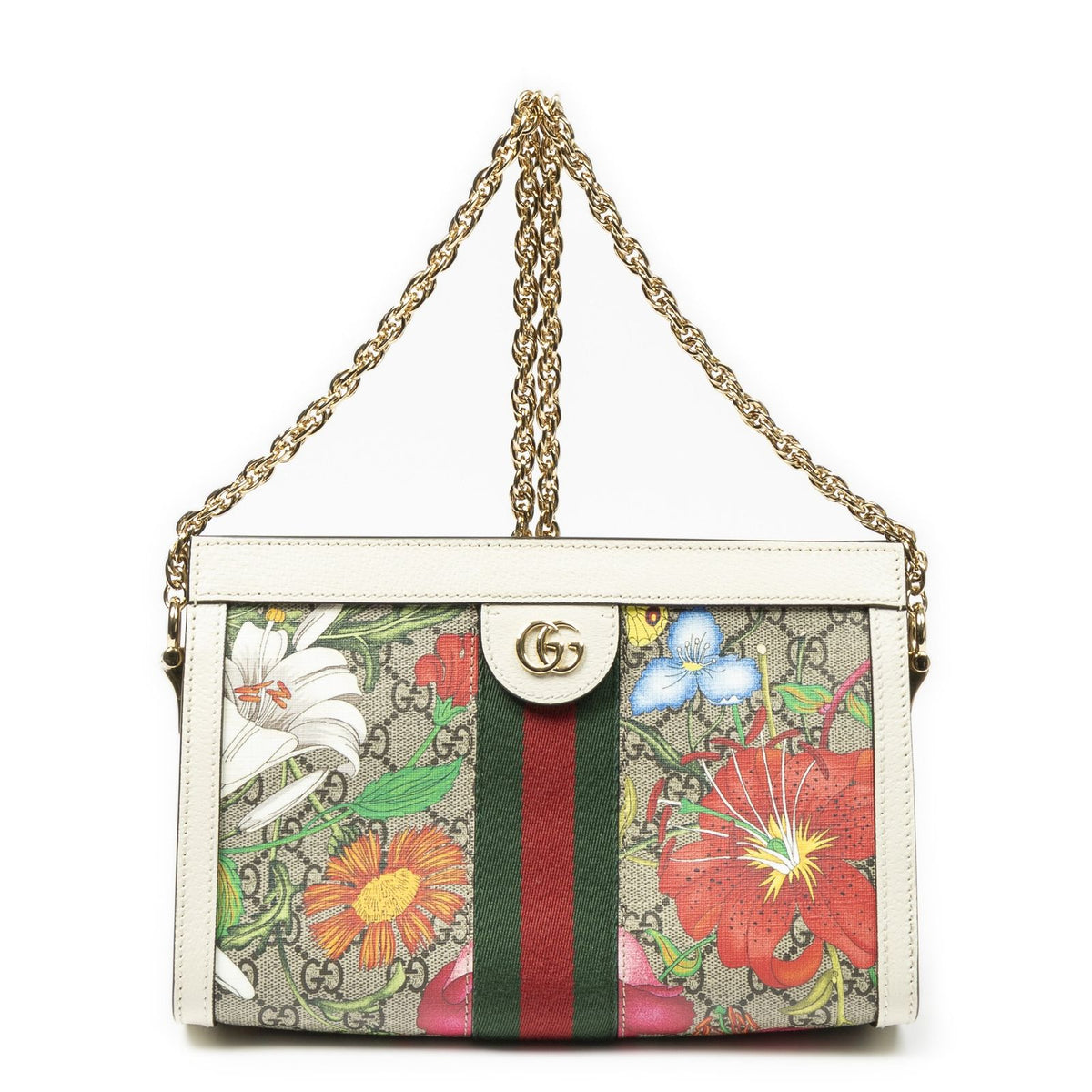 Gucci Small GG Ophidia Ivory Beige Floral Print Supreme Canvas Shoulder Bag