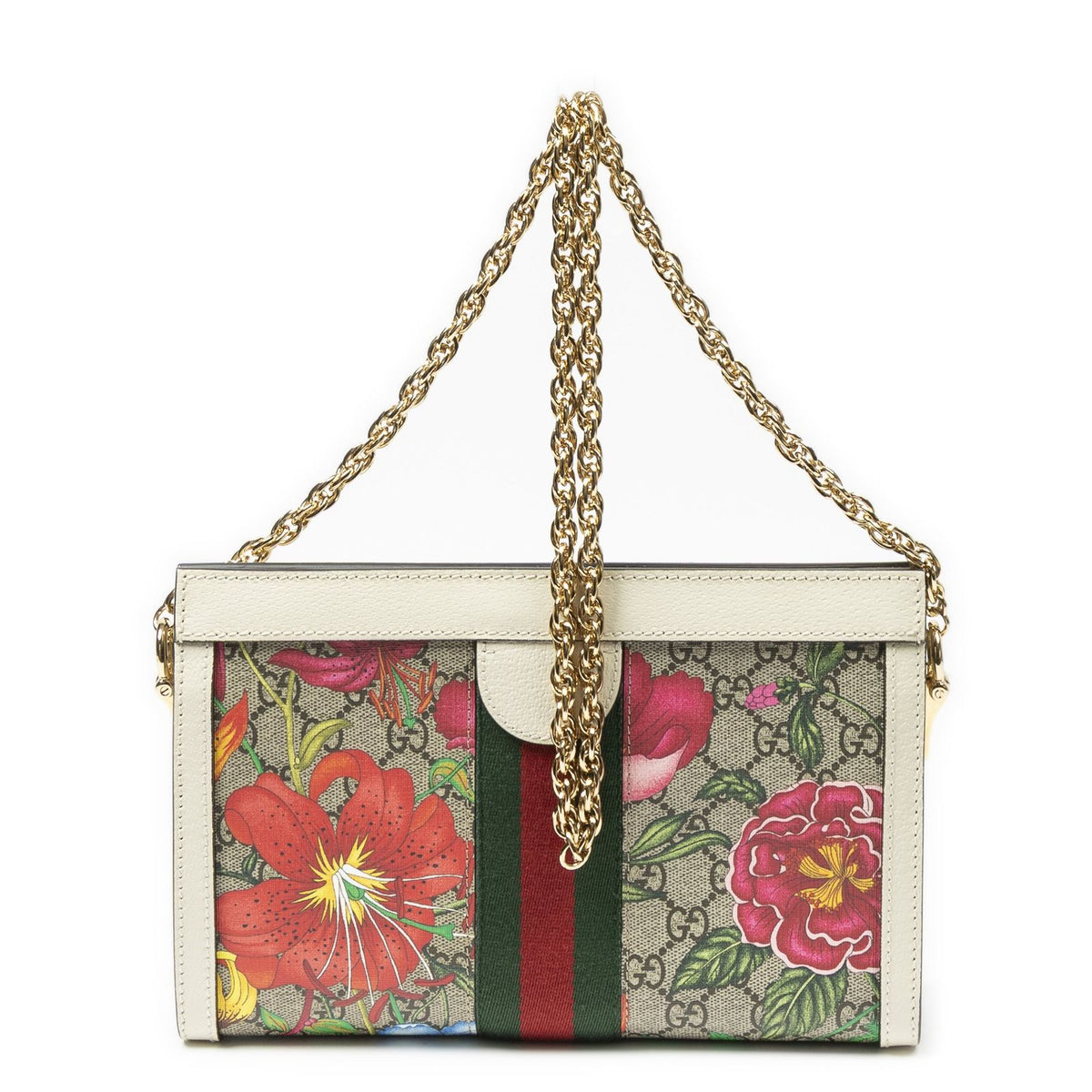 Gucci Small GG Ophidia Ivory Beige Floral Print Supreme Canvas Shoulder Bag — view 5