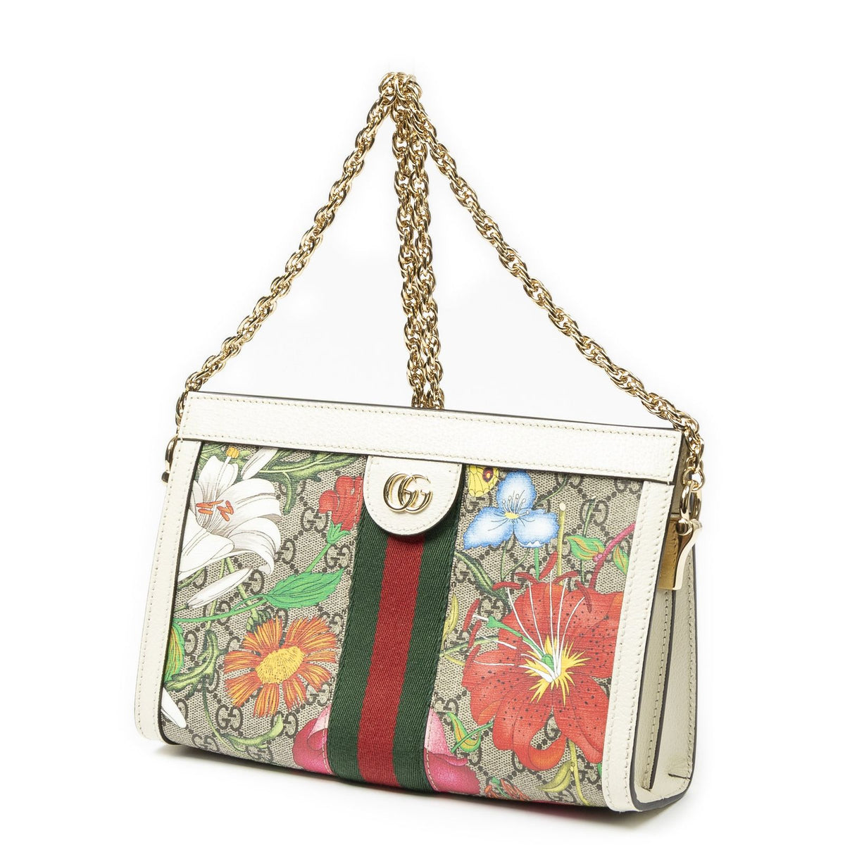 Gucci Small GG Ophidia Ivory Beige Floral Print Supreme Canvas Shoulder Bag — view 2