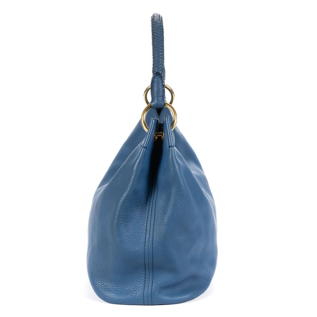 Prada Large Hobo Top Handle Blue Vitello Daino — view 3