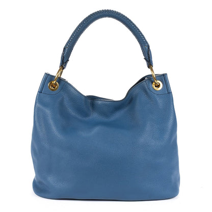 Prada Large Hobo Top Handle Blue Vitello Daino — view 5