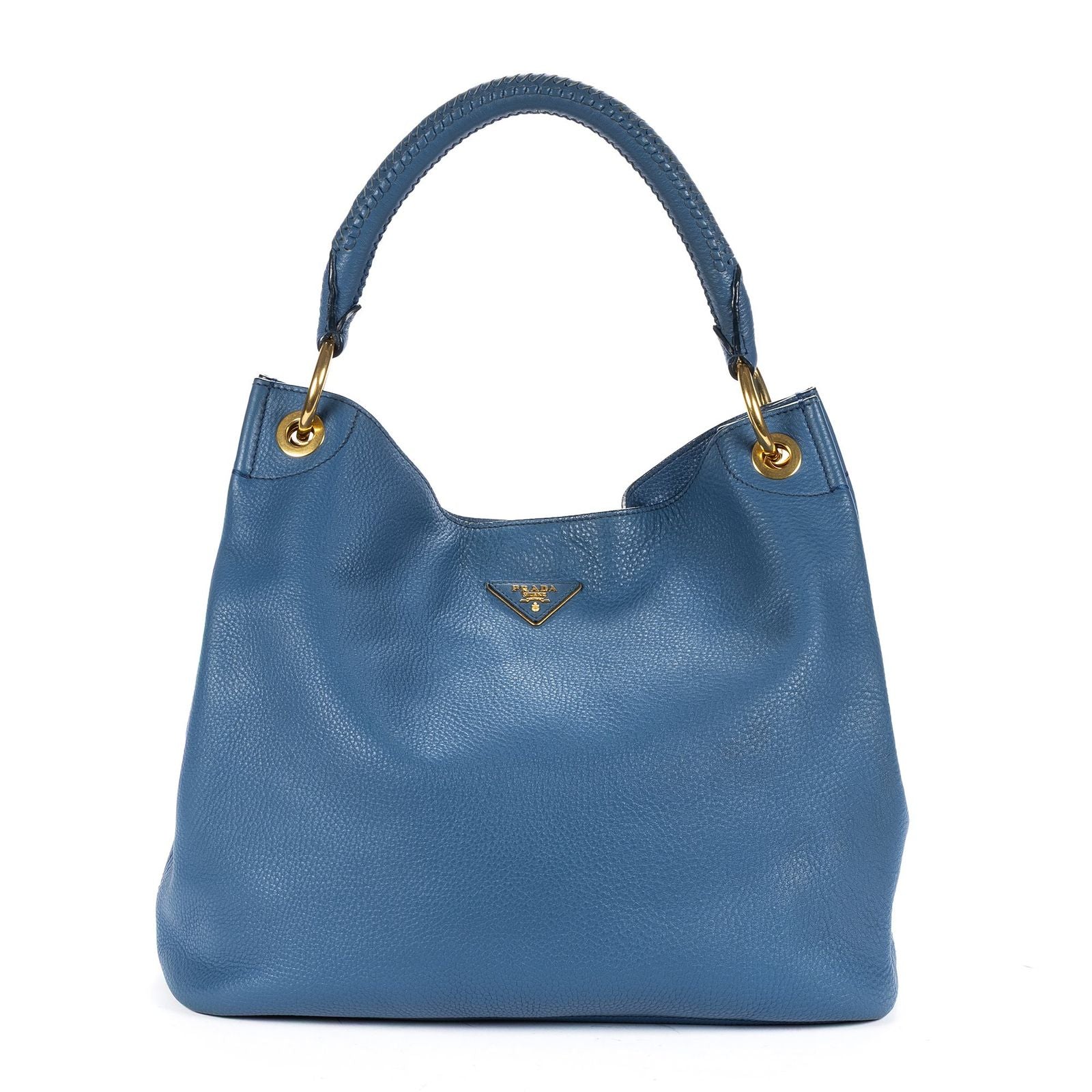 Prada Large Hobo Top Handle Blue Vitello Daino