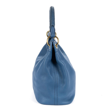 Prada Large Hobo Top Handle Blue Vitello Daino — view 4
