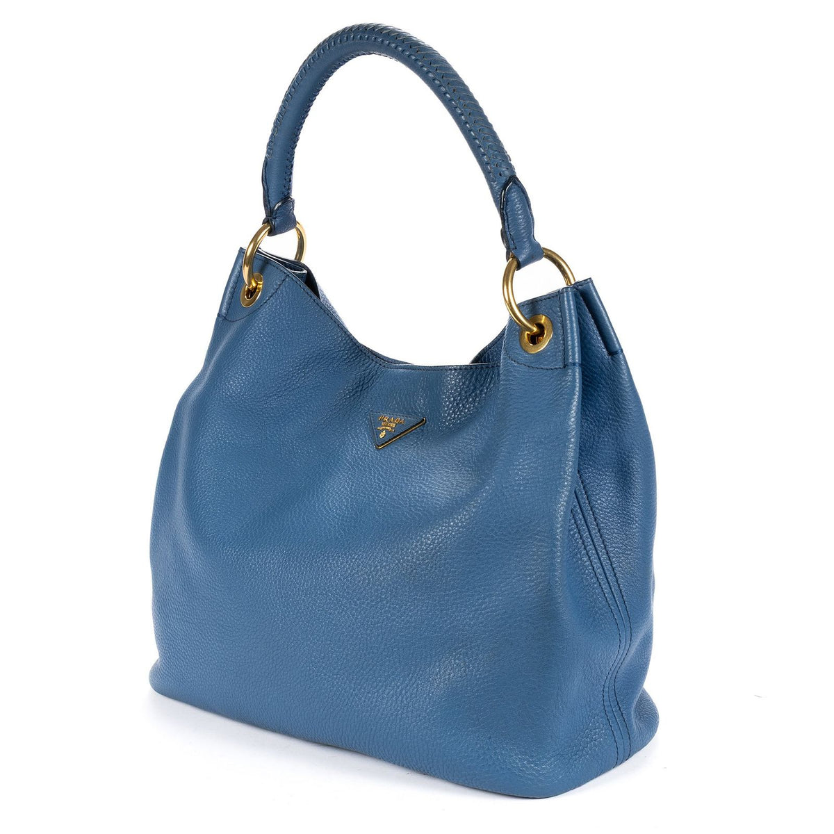 Prada Large Hobo Top Handle Blue Vitello Daino — view 2