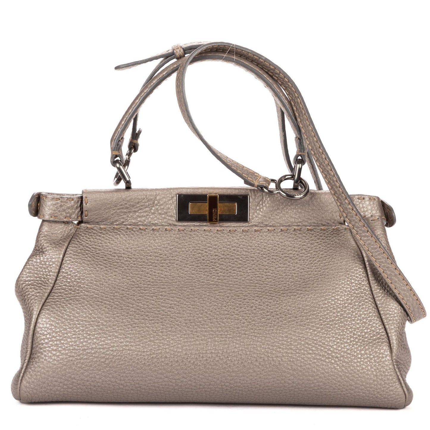 Fendi Medium Peekaboo Gray Selleria Leather Handbag