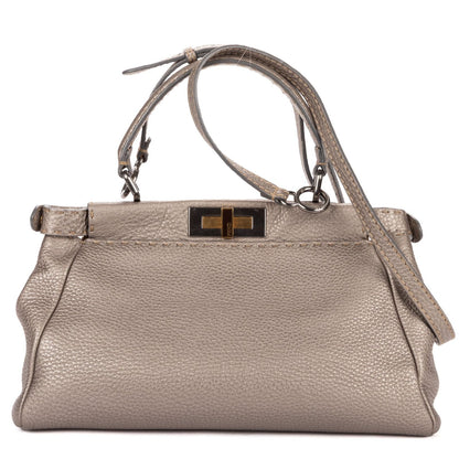 Fendi Medium Peekaboo Gray Selleria Leather Handbag