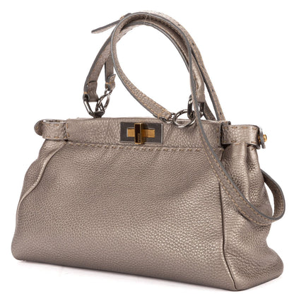 Fendi Medium Peekaboo Gray Selleria Leather Handbag — view 2