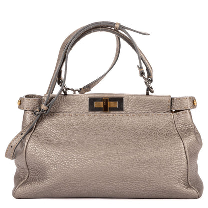 Fendi Medium Peekaboo Gray Selleria Leather Handbag — view 5