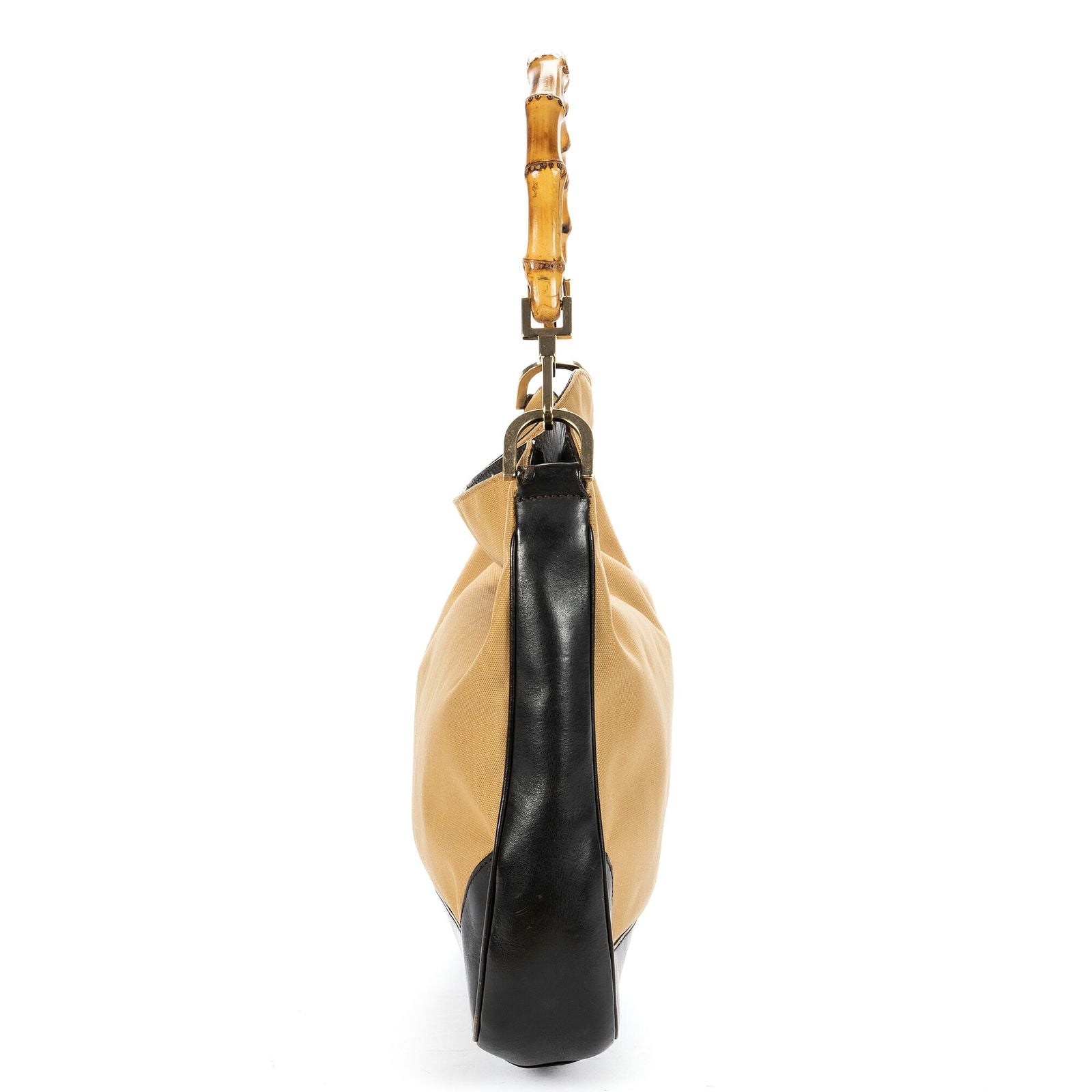 Gucci Bamboo Top Handle Black Beige Canvas Handbag — view 3