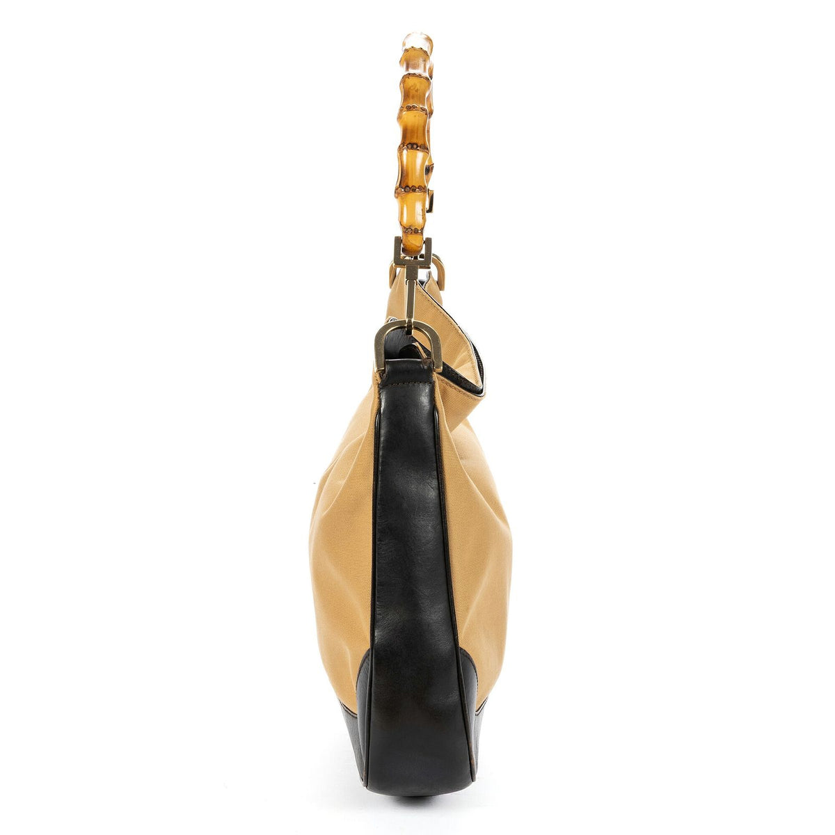 Gucci Bamboo Top Handle Black Beige Canvas Handbag — view 4