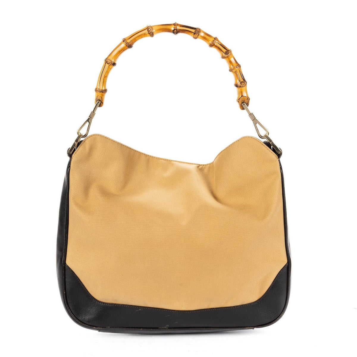 Gucci Bamboo Top Handle Black Beige Canvas Handbag — view 5