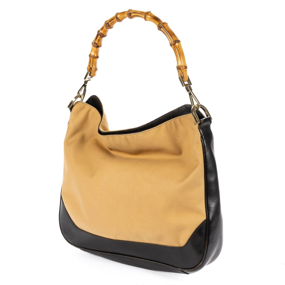 Gucci Bamboo Top Handle Black Beige Canvas Handbag — view 2