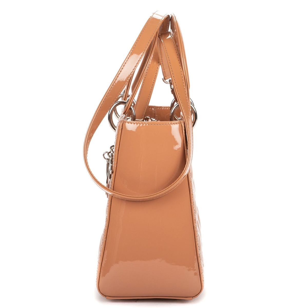 Dior Medium Lady Dior Zip Light Brown Cannage Patent Leather Handbag — view 3