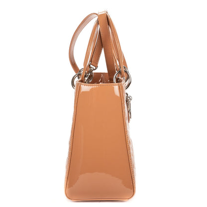 Dior Medium Lady Dior Zip Light Brown Cannage Patent Leather Handbag — view 4