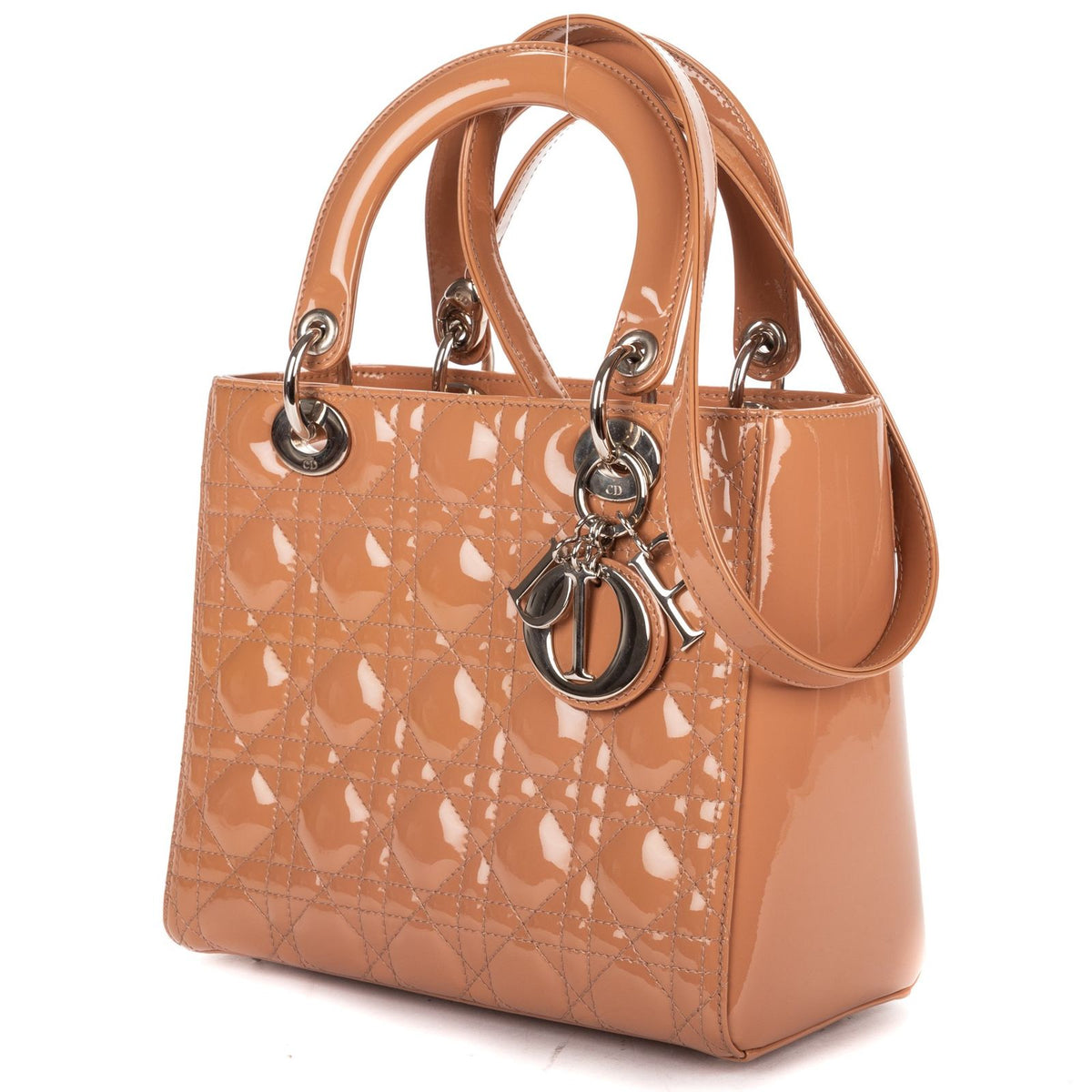 Dior Medium Lady Dior Zip Light Brown Cannage Patent Leather Handbag — view 2