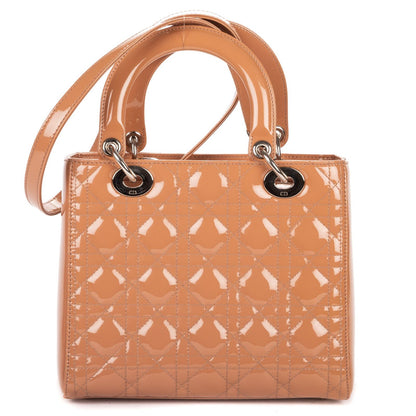 Dior Medium Lady Dior Zip Light Brown Cannage Patent Leather Handbag — view 5