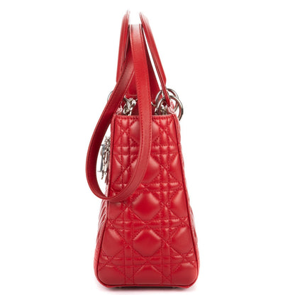 Dior Medium Lady Dior Zip Red Cannage Lambskin Leather Handbag — view 3