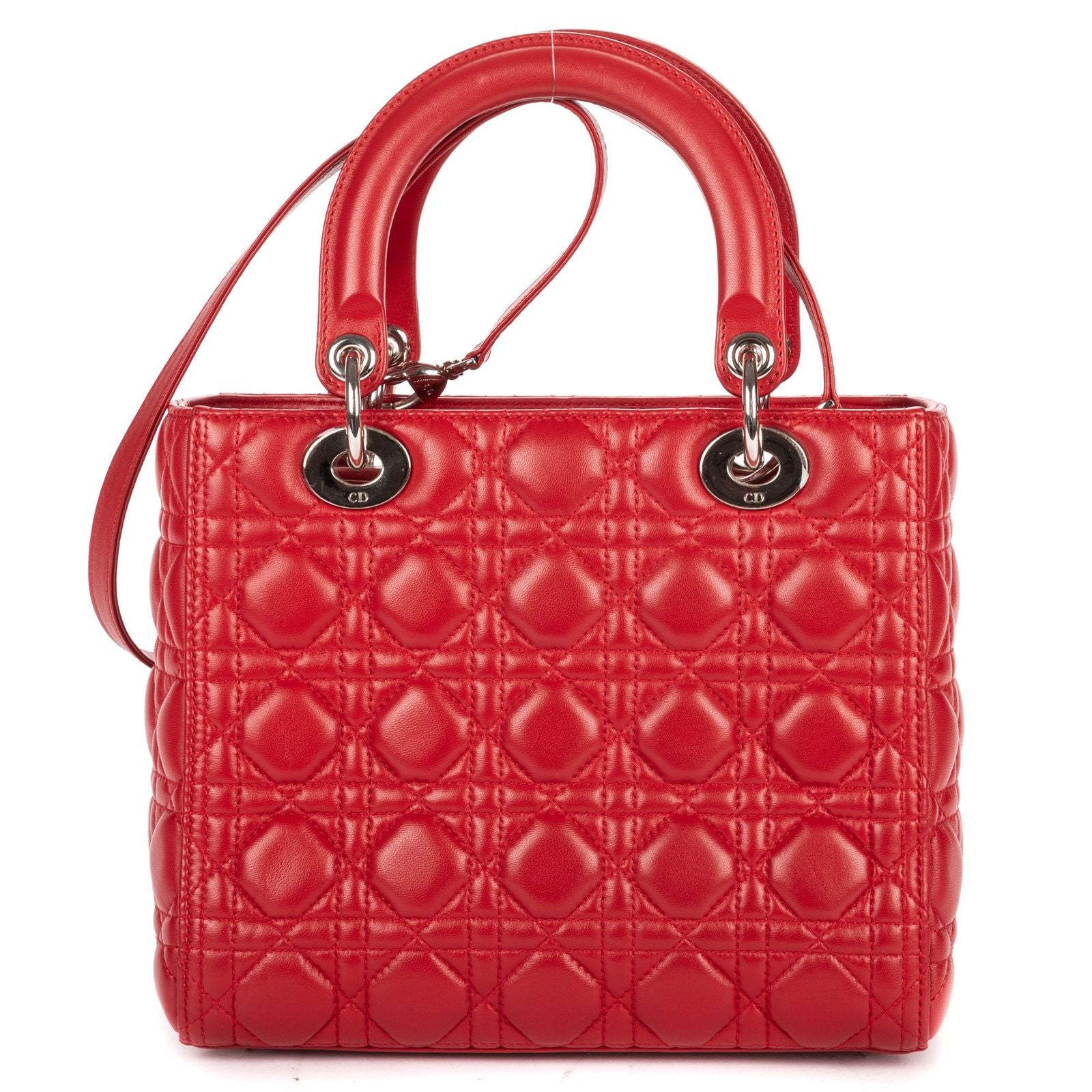 Dior Medium Lady Dior Zip Red Cannage Lambskin Leather Handbag — view 5