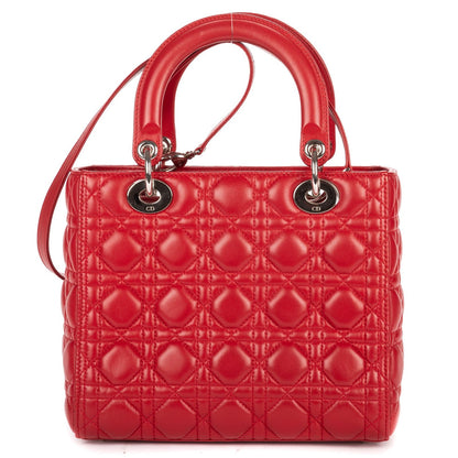 Dior Medium Lady Dior Zip Red Cannage Lambskin Leather Handbag — view 5