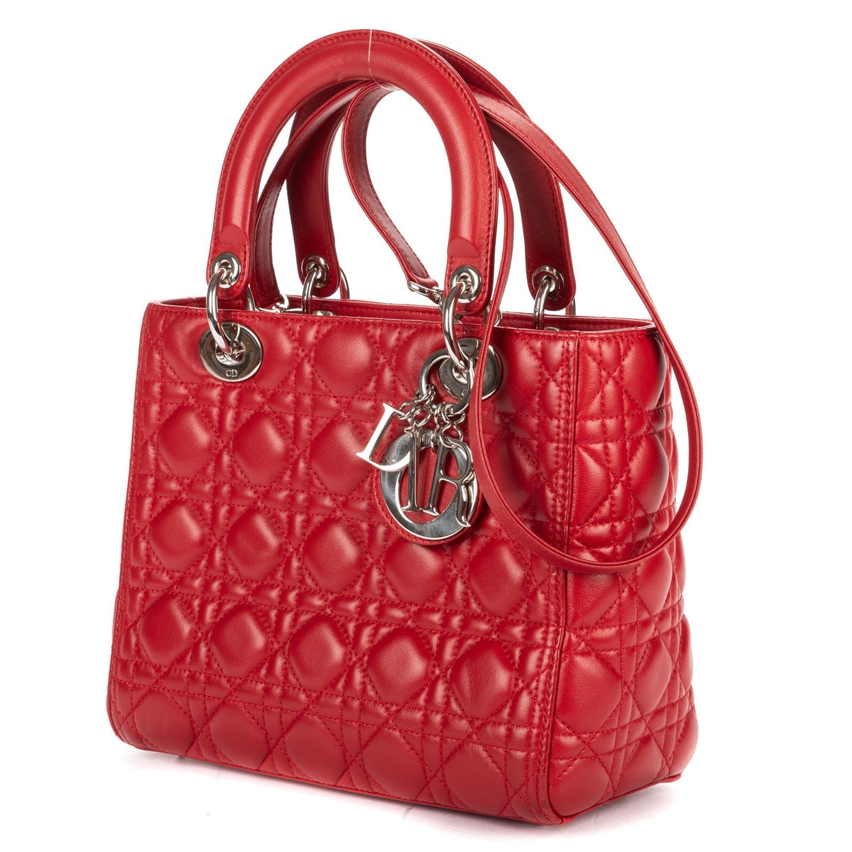 Dior Medium Lady Dior Zip Red Cannage Lambskin Leather Handbag — view 2