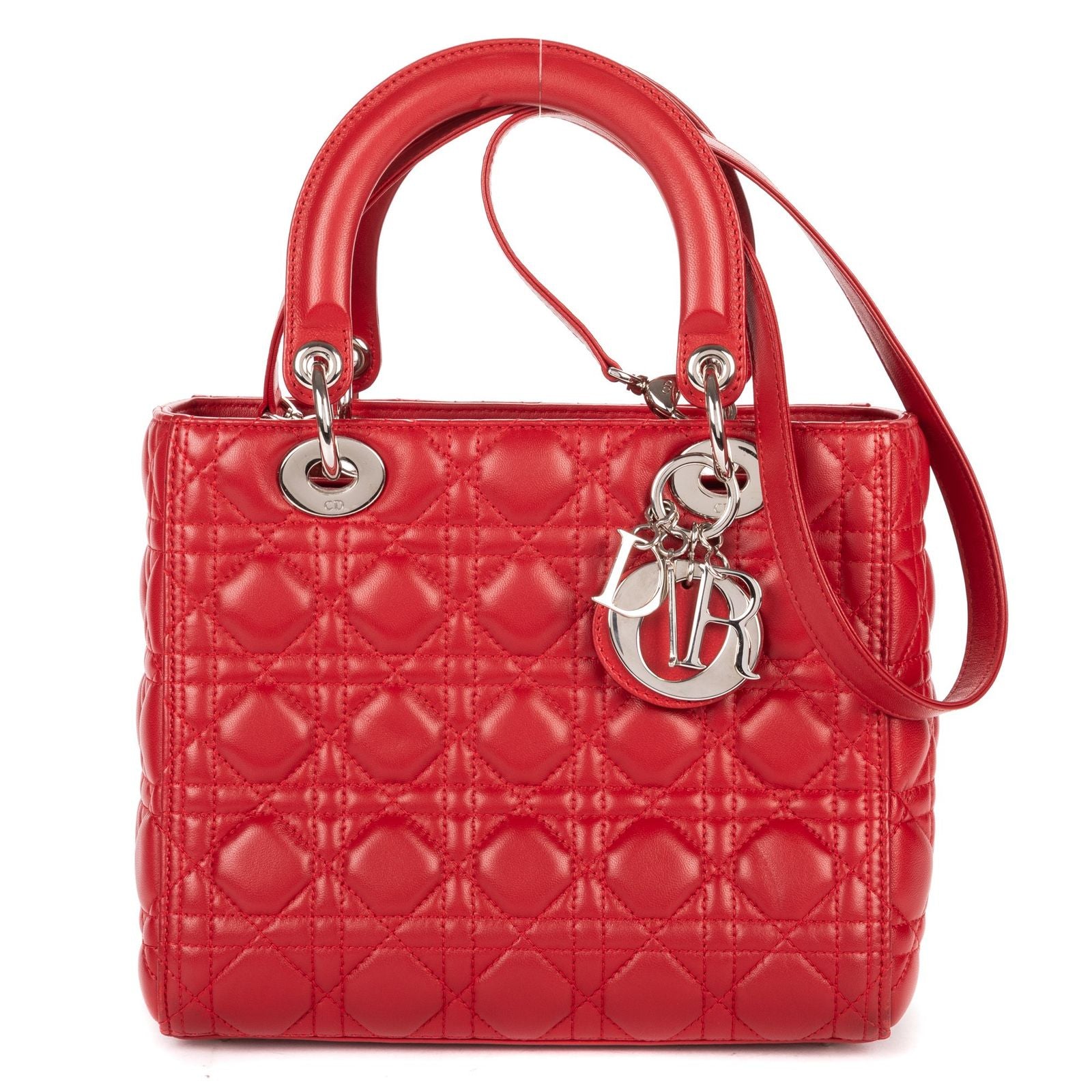 Dior Medium Lady Dior Zip Red Cannage Lambskin Leather Handbag