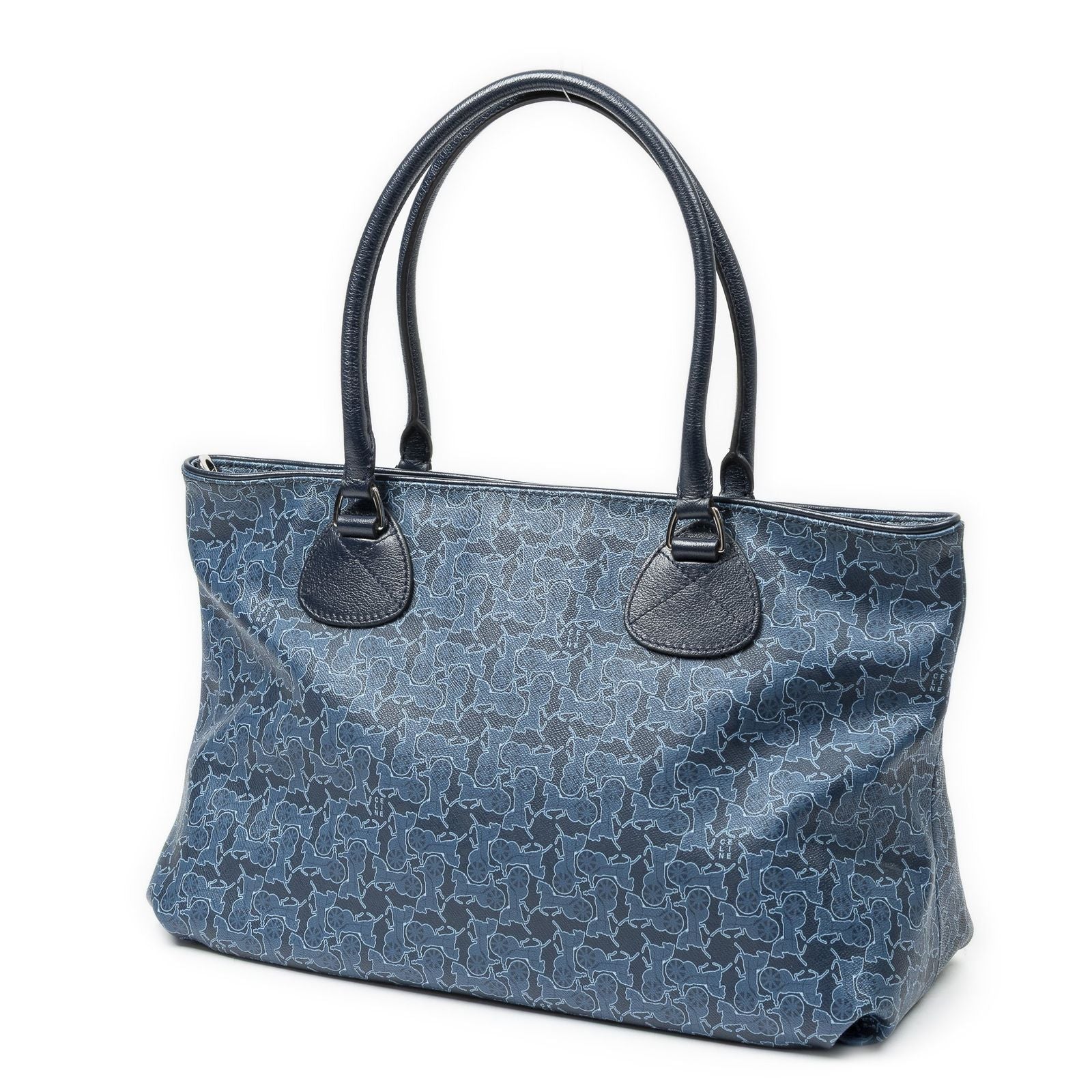 Celine Horizontal Sulky Zip Tote Navy Carriage Print Canvas — view 2