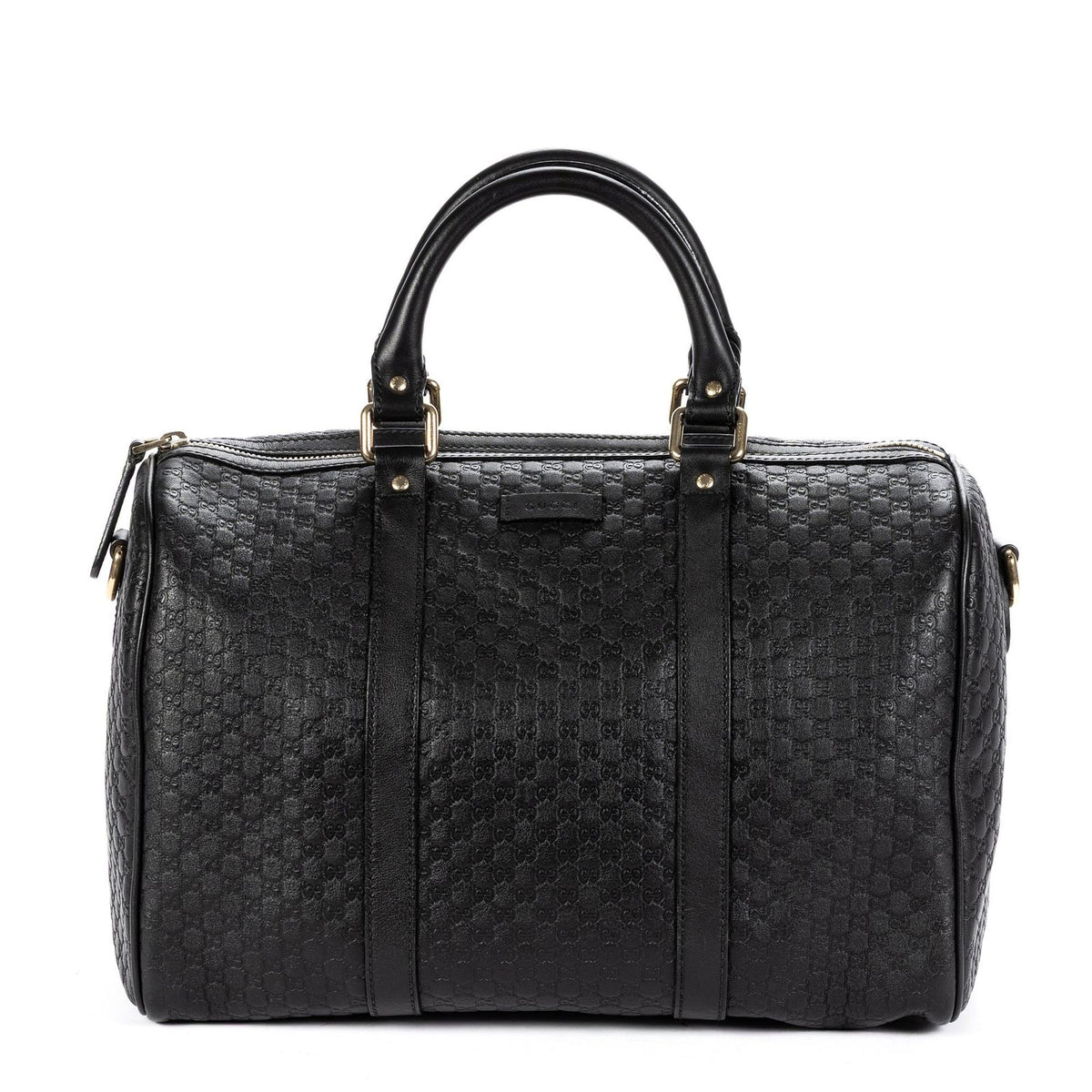 Gucci Medium Boston Black Micro Guccissima Leather Shoulder Bag