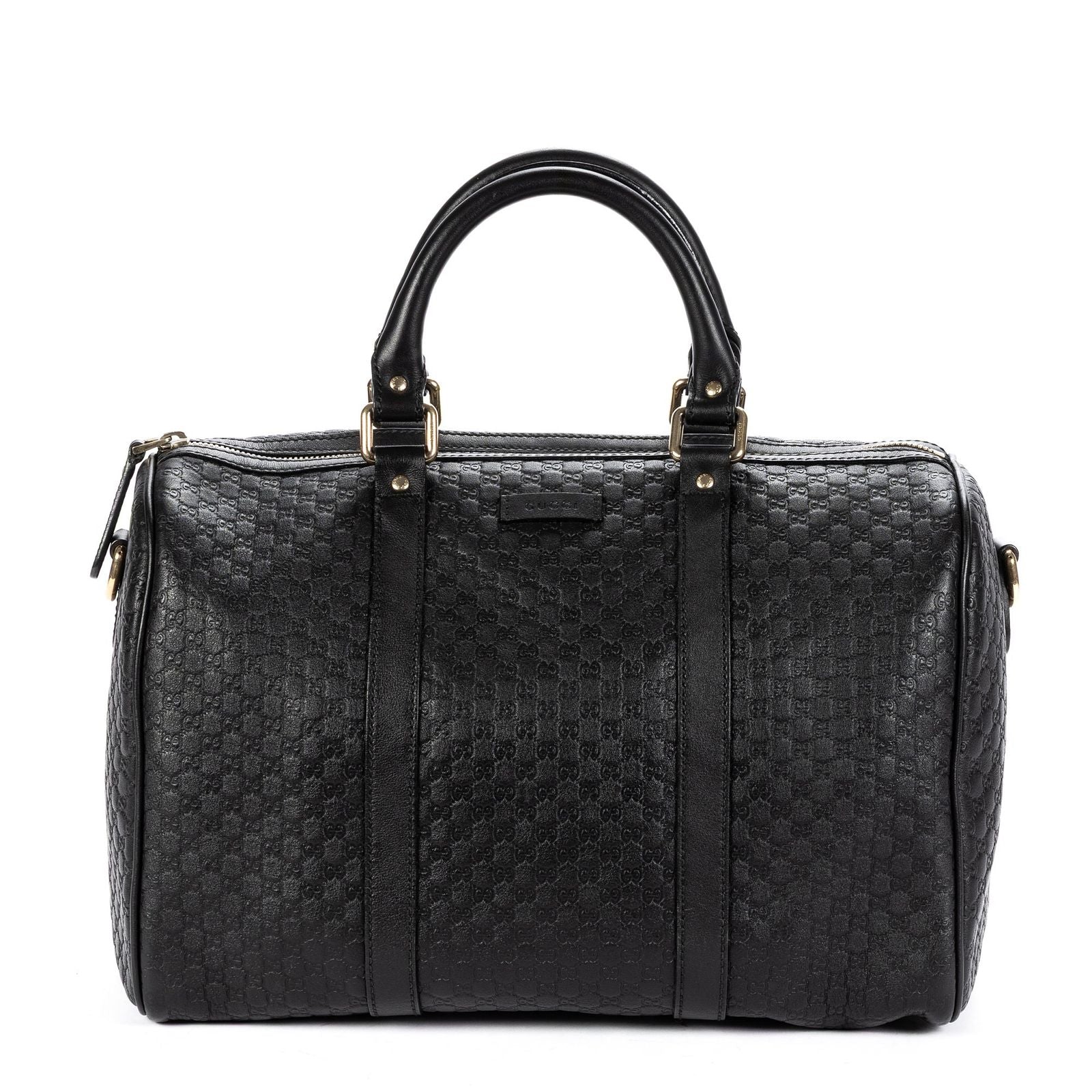Gucci Medium Boston Black Micro Guccissima Leather Shoulder Bag