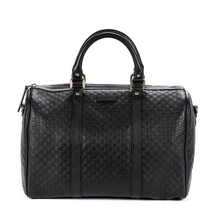 Gucci Medium Boston Black Micro Guccissima Leather Shoulder Bag