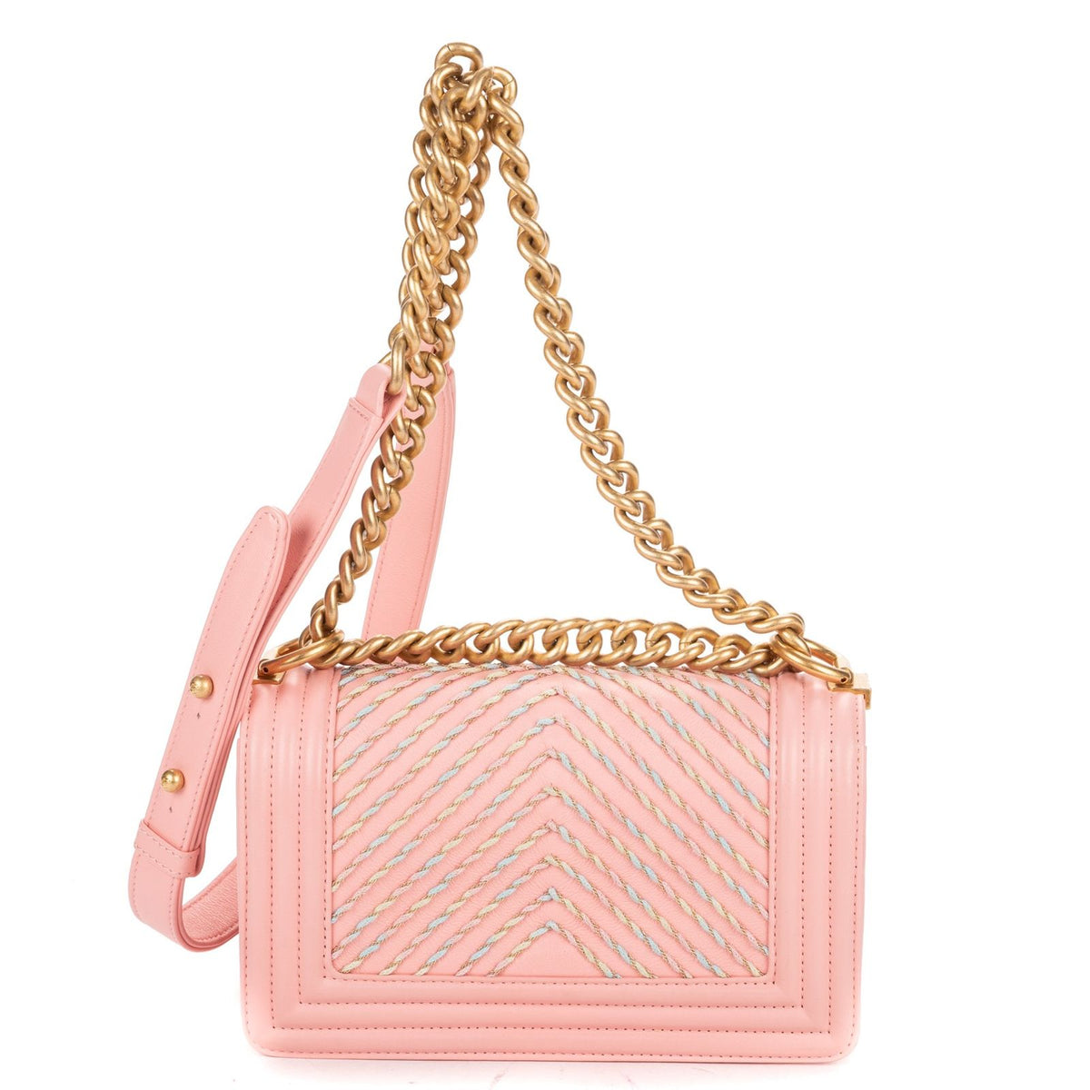 Chanel Limited Edition Weave Mini Boy Flap Bag Pink Che Blanc Embroidery Leather — view 5