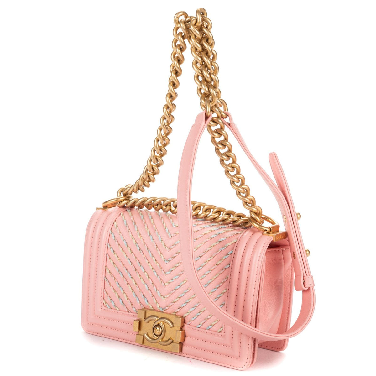 Chanel Limited Edition Weave Mini Boy Flap Bag Pink Che Blanc Embroidery Leather — view 2