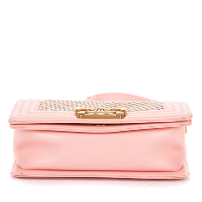Chanel Limited Edition Weave Mini Boy Flap Bag Pink Che Blanc Embroidery Leather — view 6