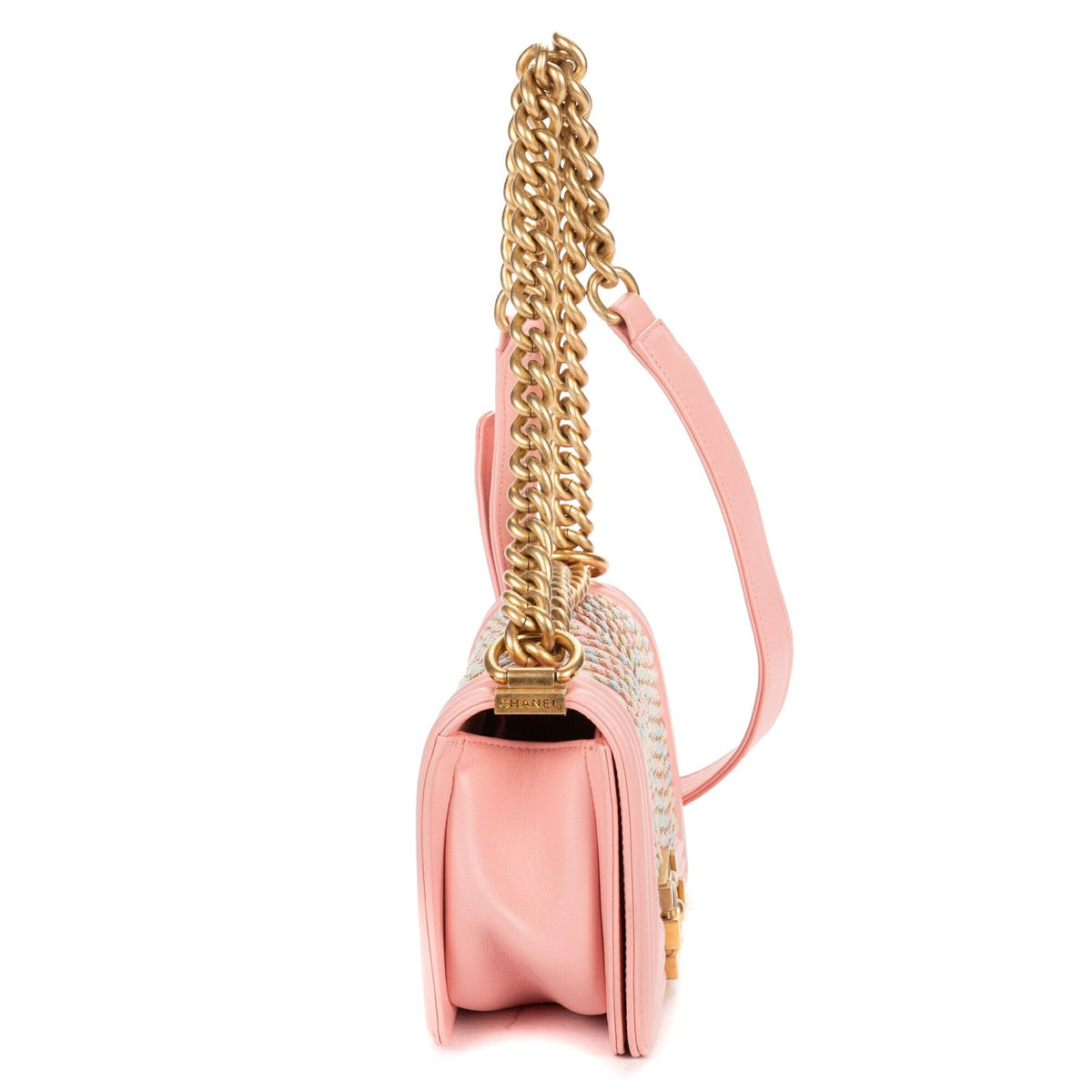 Chanel Limited Edition Weave Mini Boy Flap Bag Pink Che Blanc Embroidery Leather — view 4