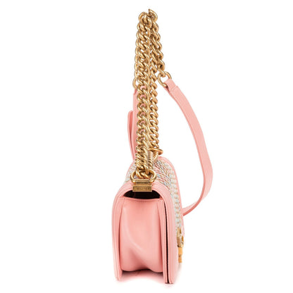 Chanel Limited Edition Weave Mini Boy Flap Bag Pink Che Blanc Embroidery Leather — view 4
