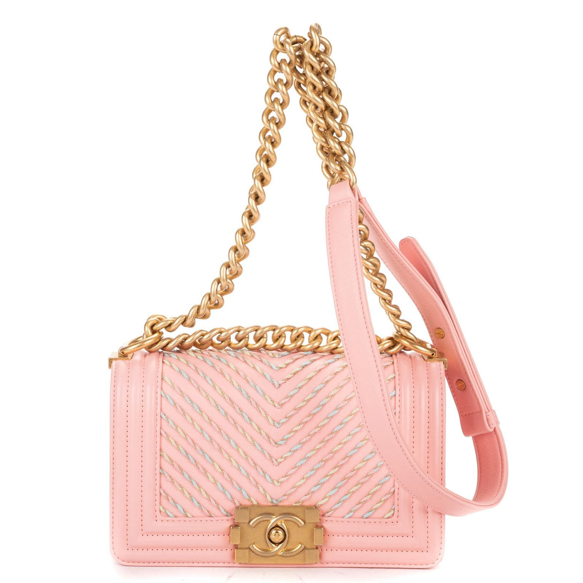 Chanel Limited Edition Weave Mini Boy Flap Bag Pink Che Blanc Embroidery Leather
