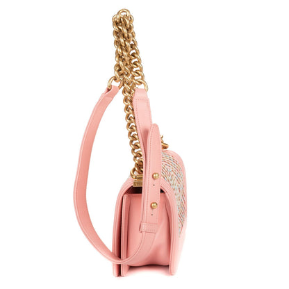 Chanel Limited Edition Weave Mini Boy Flap Bag Pink Che Blanc Embroidery Leather — view 3