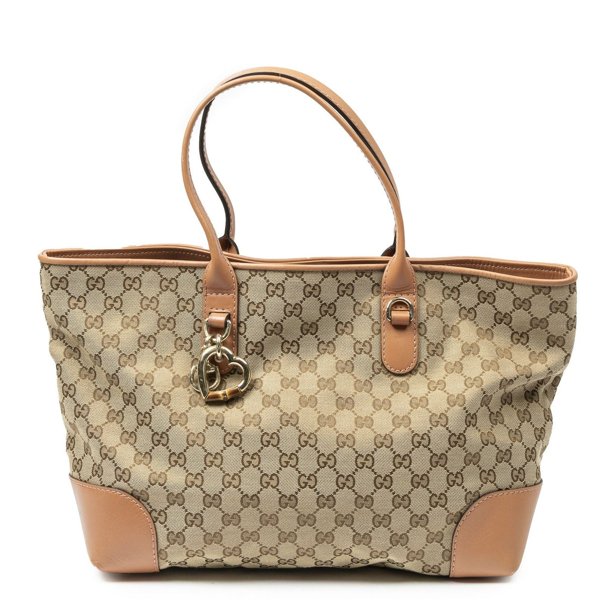Gucci Heartbit Open Tote Light Orange Beige GG Canvas