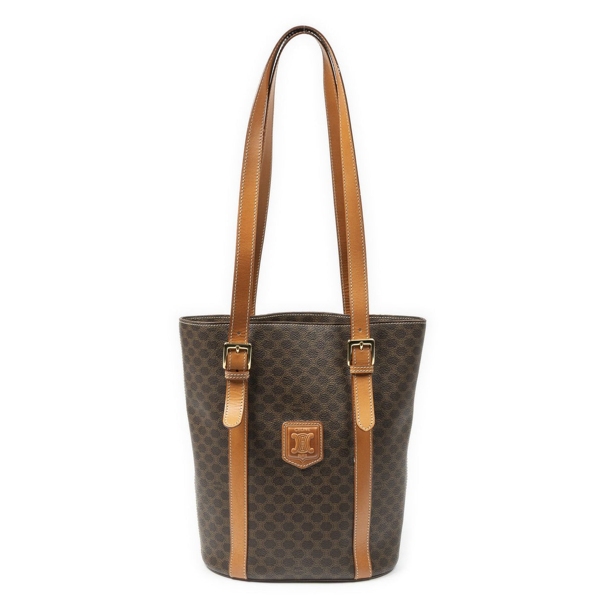 Celine Vintage Bucket Tote Brown Tan Macadam Canvas