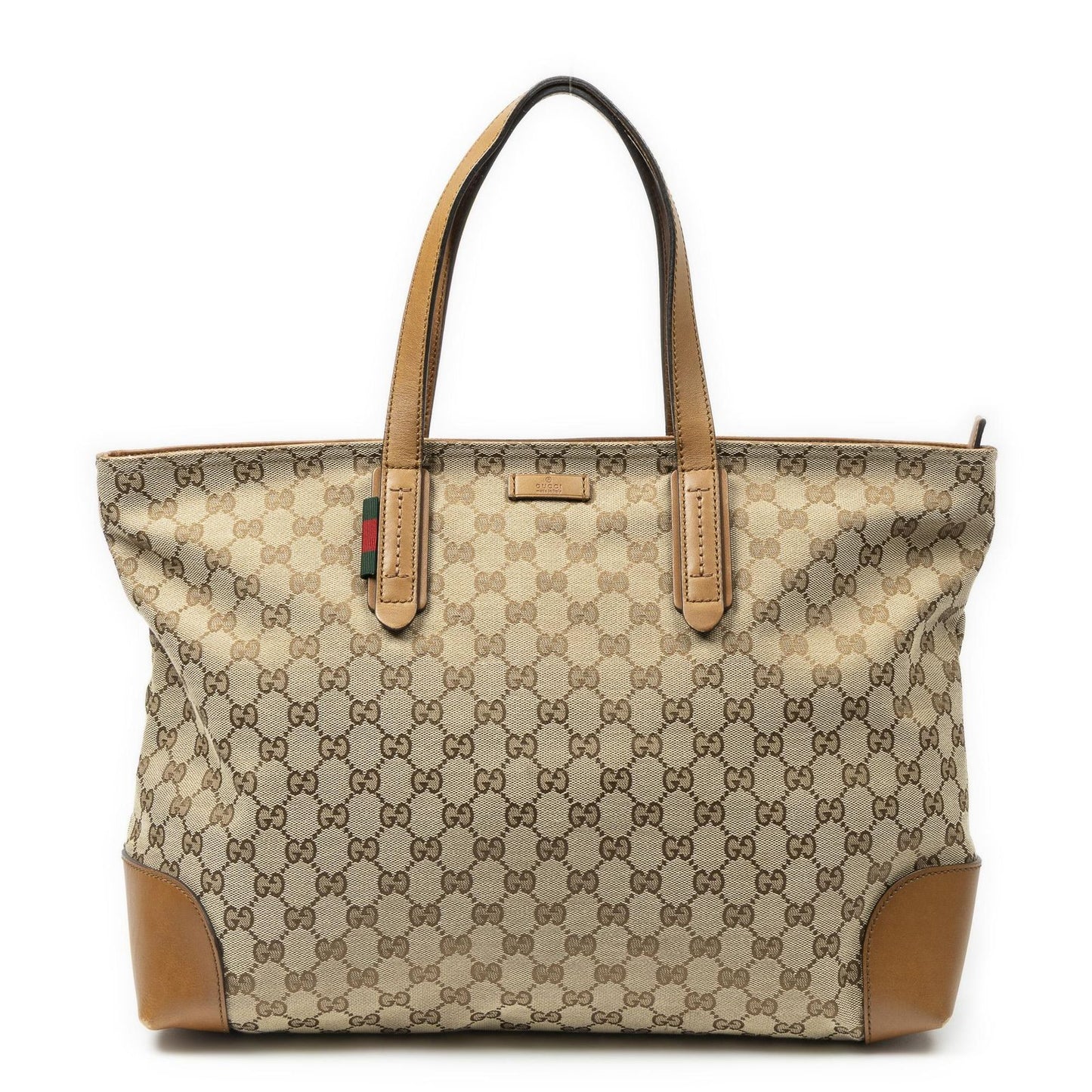 Gucci Large Web Horizon Tal Tote Tan Beige GG Canvas