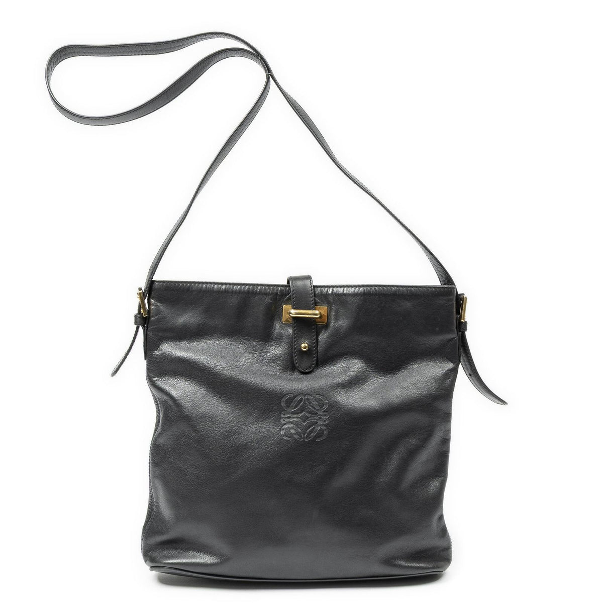 Loewe Vintage Flap Bag Crossbody Black Calfskin Leather