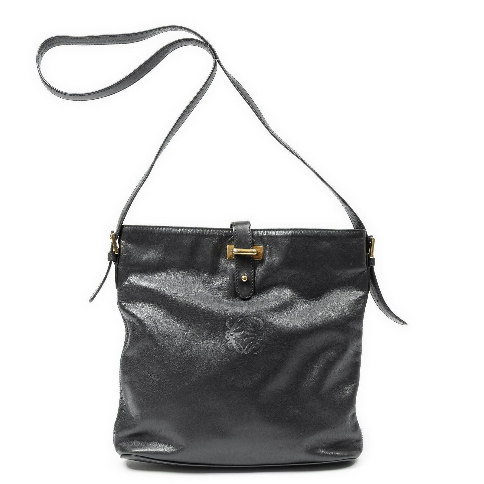 Loewe Vintage Flap Bag Crossbody Black Calfskin Leather