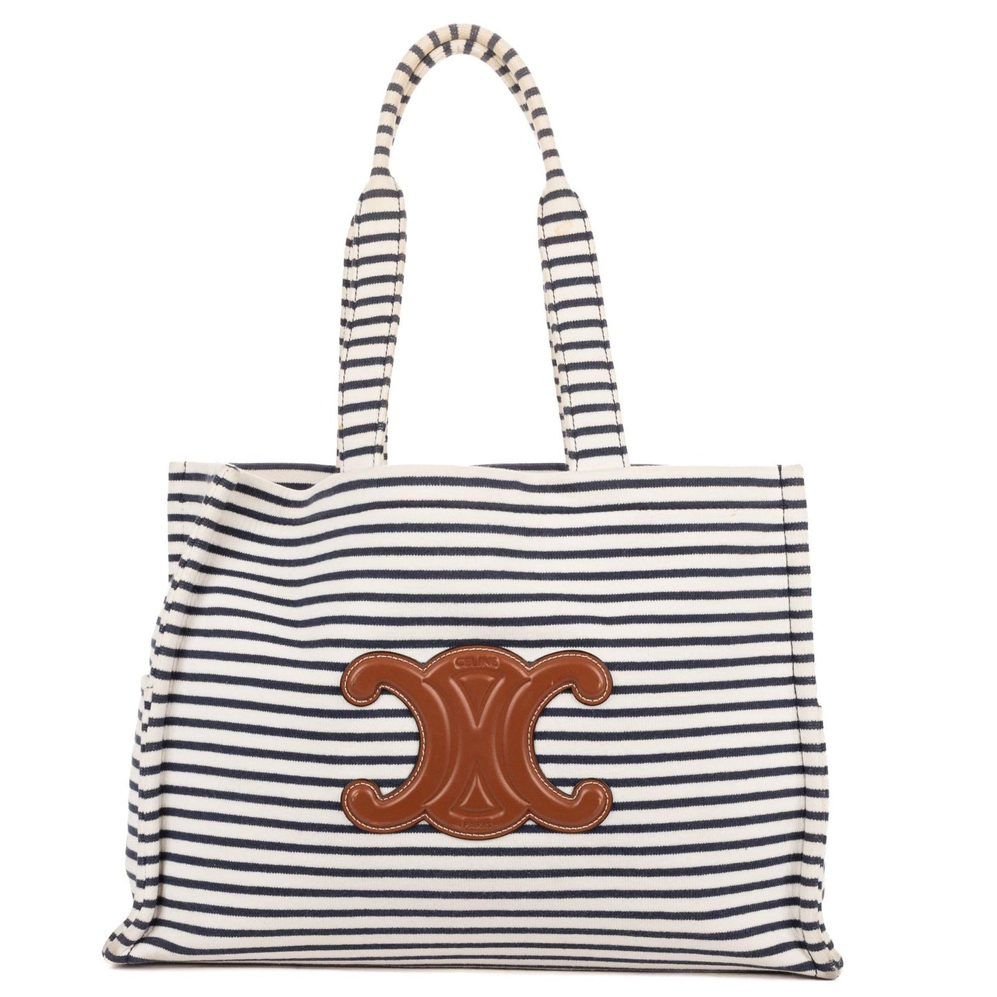 Celine Cabas Thais Tote White Blue Striped Canvas