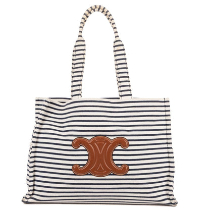 Celine Cabas Thais Tote White Blue Striped Canvas