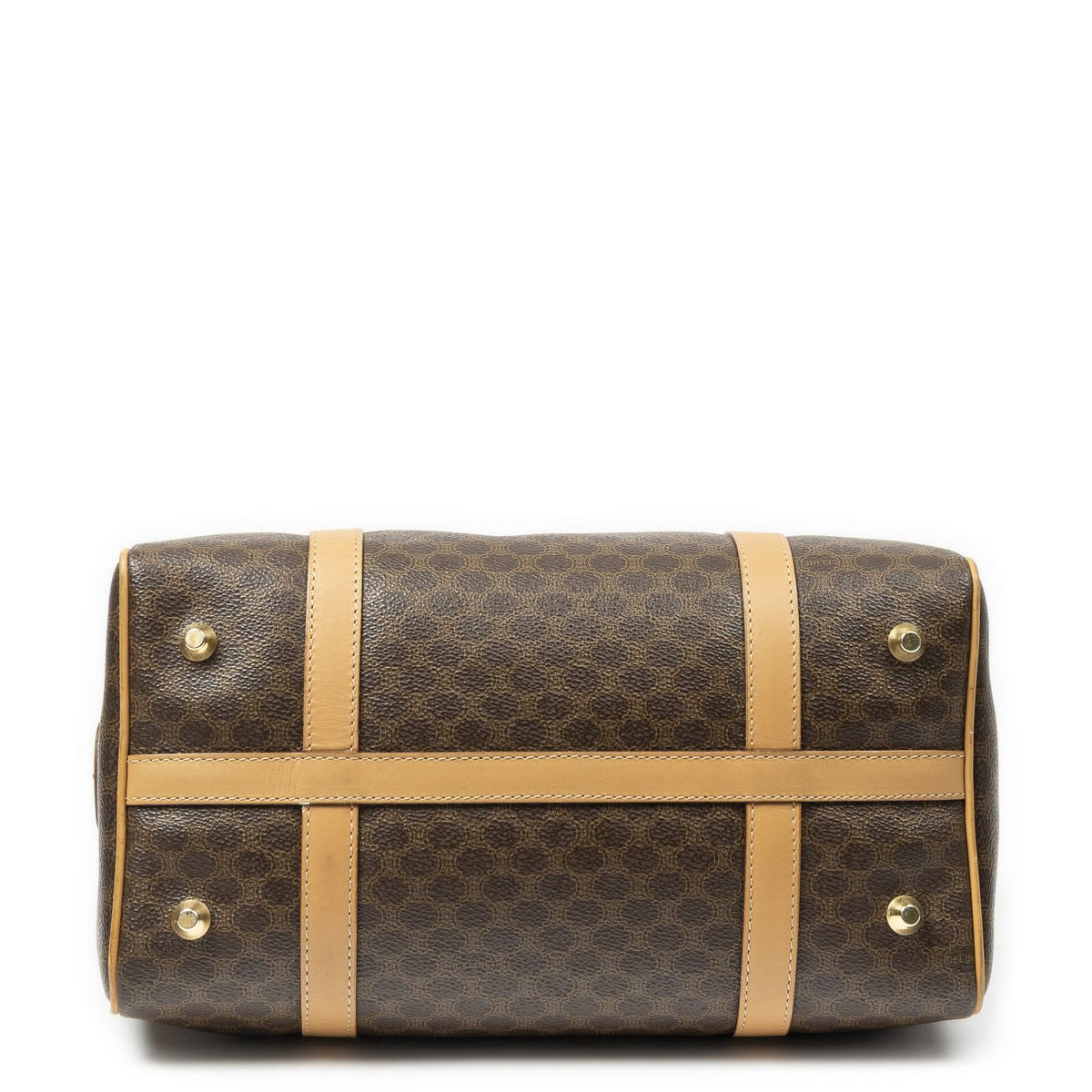 Celine Vintage Small Boston Brown Beige Macadam Canvas Handbag — view 6