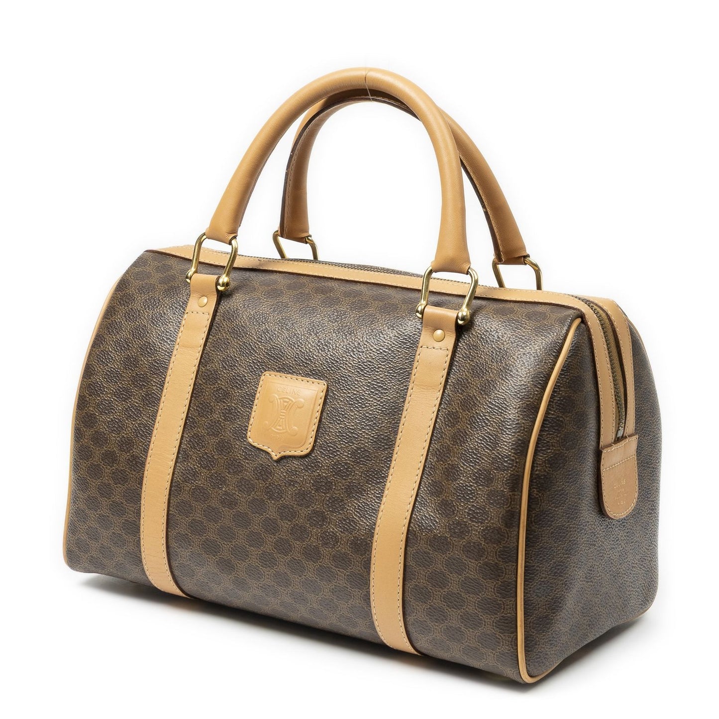 Celine Vintage Small Boston Brown Beige Macadam Canvas Handbag — view 2